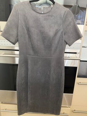 Elie Tahari Gray Suede Midi Sheath Dress